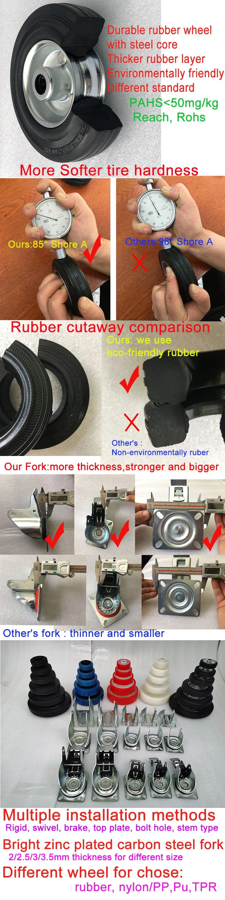 75mm Trolley Wheel Industrial Black Rubber Caster