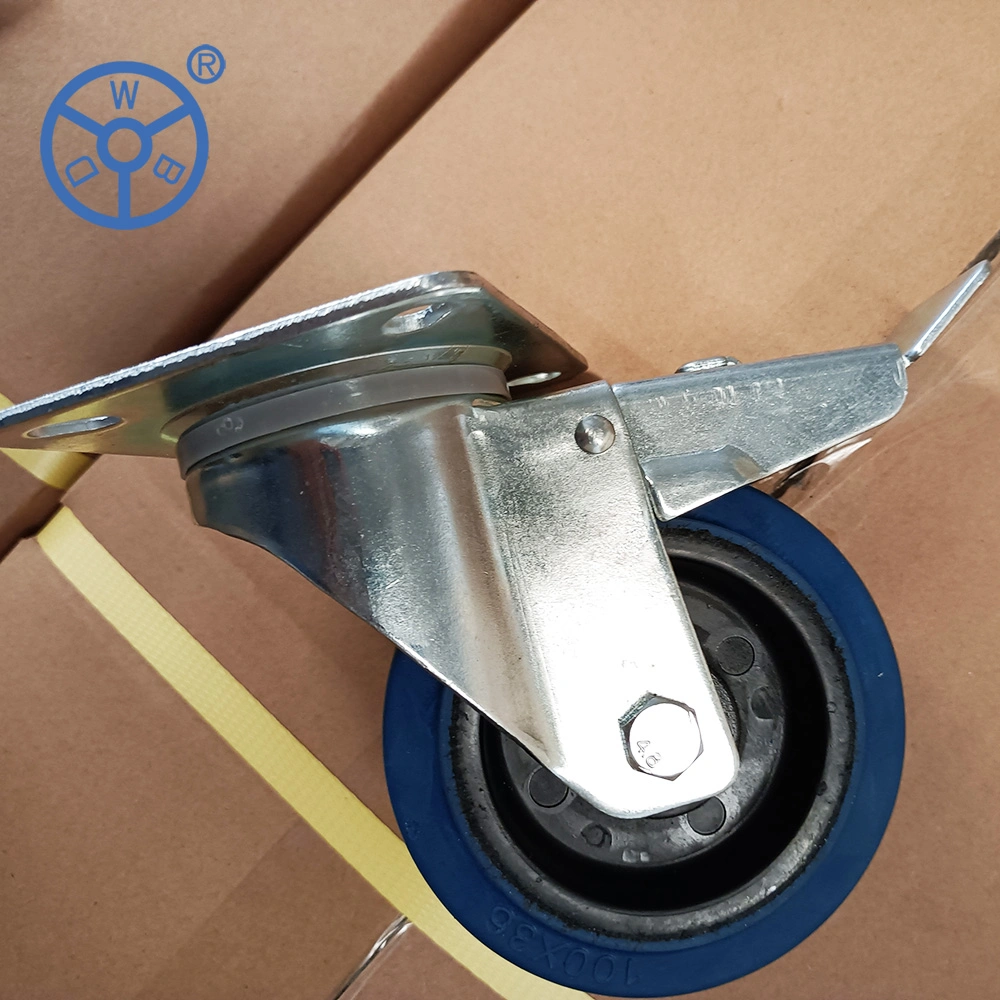 European Type Blue Rubber Solid Wheel Industrial Caster