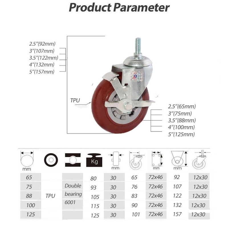 Medium Duty High Quality Polyurethane Brake Caster Industrial Casters